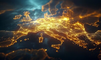 Wall Mural - european telecommunication and data transfer networks with global internet connectivity for communic