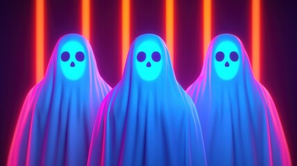 Glowing Ghost Parade in Digital Costumes