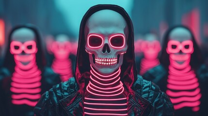 Neon Skeletons at a Cyberpunk Street Parade