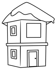 snowy house in winter Doodle element coloring page cartoon illustration