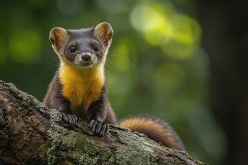 Marten Perched on Tree Branch in Natural Habitat