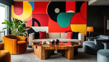 Modern Living Area with Vibrant Abstract Art