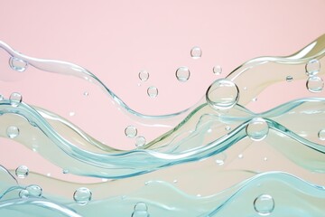 Wall Mural - Abstract Fluid Waves with Bubbles on a Pastel Background