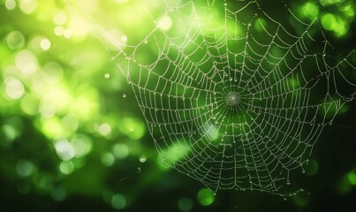 dew, cobweb, green background, shining, calm, one drop, nature, moisture, gentle, serene, peaceful, environment, environmentally friendly, fragile, dew, natural beauty, macro, large