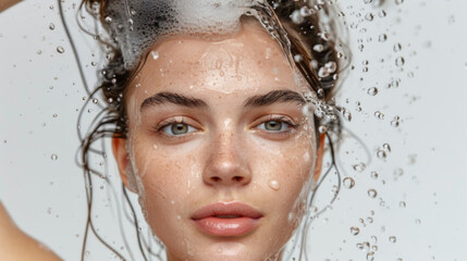 refreshing water splash on woman's face