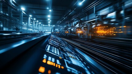 Aufkleber - A futuristic, high-tech environment featuring blue lights and intricate data pathways.