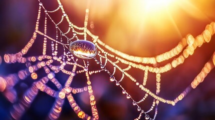 Dew-Kissed Spider Web in Morning Light