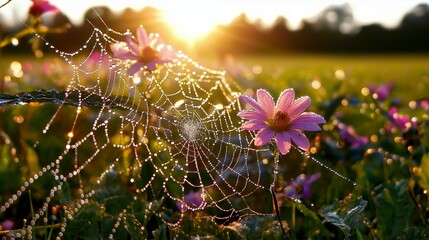 Dew-Kissed Spider Web in Morning Light