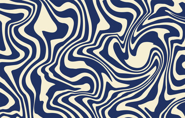 Poster - Abstract horizontal background with dynamic waves. Trendy vector illustration in style retro 60s, 70s. Beige and blue colors
