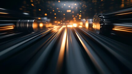 Aufkleber - A dynamic abstract image showcasing streaks of light amidst dark surfaces, evoking speed and motion in a futuristic setting.