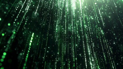 Wall Mural - a vibrant stream of green lights falls like digital rain. this stunning abstract design captures the