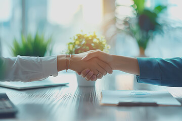 Wall Mural - Businessman hands shaking hands, working together, businessman concept for support in the office.