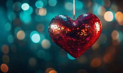 Wall Mural - heart shaped disco ball. valentine's day, love symbol and romantic exclusive relationships concept. 