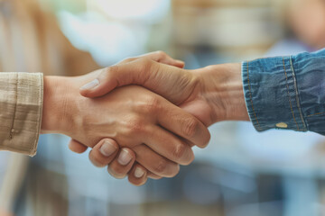 Wall Mural - Businessman hands shaking hands, working together, businessman concept for support in the office.