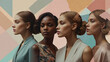 © Nadezhda - Watercolor portrait of a diverse group of women together, celebrating unity and strength, warm color palette.