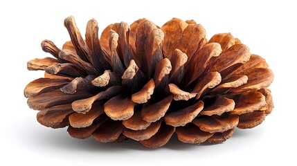 Poster - Detailed close-up shot of a large,reddish-brown pine cone lying on a weathered,wooden background. The pine cone has a rough.
