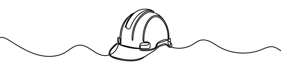 Wall Mural - Single line drawing of a hard hat representing workplace safety and protection in the construction industry