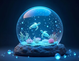 Wall Mural - Magical Creatures Encased in a Crystal Ball, Glowing with Mystery and Enchantment