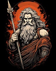 Zeus with a staff theme t shirt design with black background