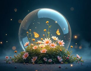 Wall Mural - Magical Creatures Encased in a Crystal Ball, Glowing with Mystery and Enchantment