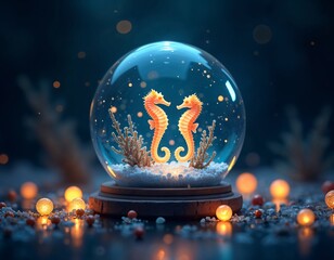 Wall Mural - Magical Creatures Encased in a Crystal Ball, Glowing with Mystery and Enchantment