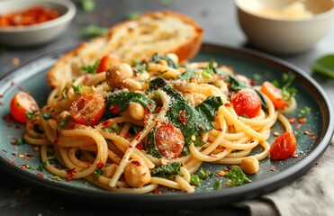 Delicious home made vegan pasta with tomatoes.