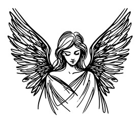 delicate angel with halo and wings, adding a touch of divinity to holiday decor black vector