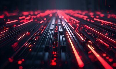Poster - A vibrant digital landscape with dynamic red light streaks, evoking speed, technology, and futuristic vibes.
