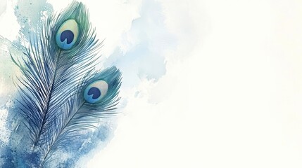 Wall Mural - Beautiful peacock feathers with vivid colors on a soft watercolor background.