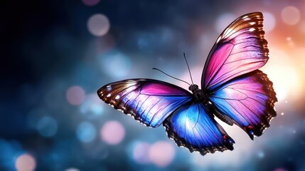 Wall Mural - colorful butterfly on a blurred background with vibrant lights.