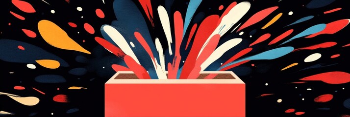 Wall Mural - Colorful explosion from a box against a dark background.
