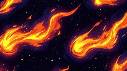 Wall Mural - Colorful fire flames on black background, vibrant and dynamic design.