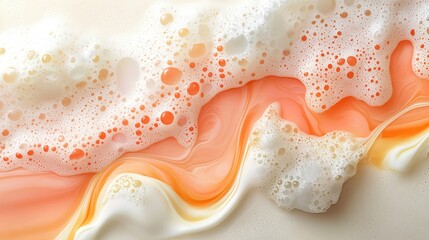 Wall Mural - Foamy orange and white soap texture, artistic liquid design, abstract background.