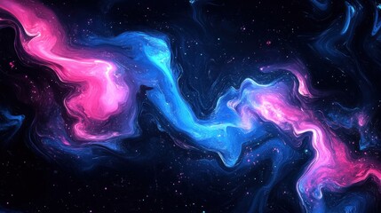 Wall Mural - Colorful abstract swirls in blue and pink against a dark background.