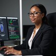 © Pixel Matrix - A mixed-race African American female IT specialist analyzes AI threats to consumer data privacy in cybersecurity