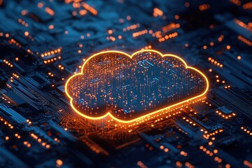 Wall Mural - a digital cloud made of circuit boards and glowing components