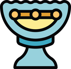 Simple outline color vector icon for ancient museum artifact cup standing on pedestal