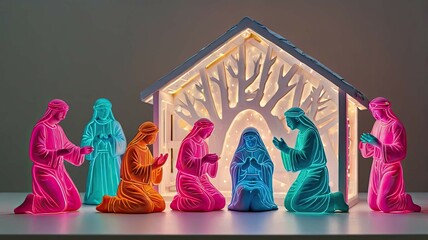 Traditional Christmas nativity scene. The atmosphere of holiness, peace, and love reminds us of the birth and miracle of Christmas.