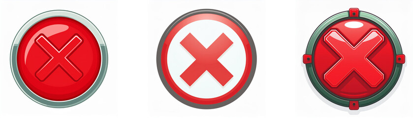 Leinwandbilder - Three round buttons with red X symbols, each with different styles of borders.
