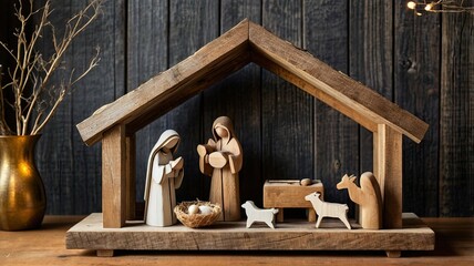 Traditional Christmas nativity scene. The atmosphere of holiness, peace, and love reminds us of the birth and miracle of Christmas.