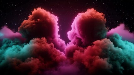 Wall Mural - Clouds with stars in pink and turquoise colors against night sky. Fantasy background content