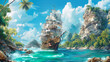 © Robert Kneschke - Majestic pirate ship on a tropical quest amidst serene blue waters