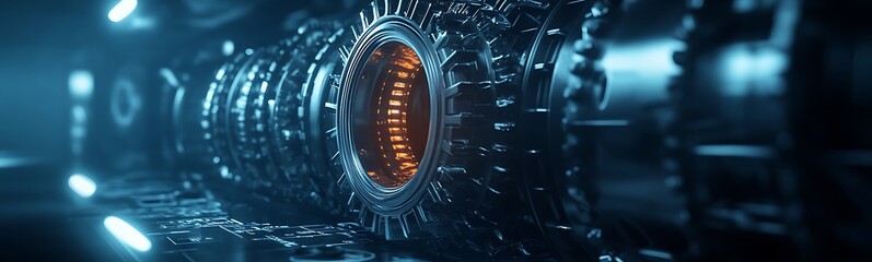 Aufkleber - A futuristic, close-up view of intricate machinery showcasing glowing components, emphasizing technology and innovation.