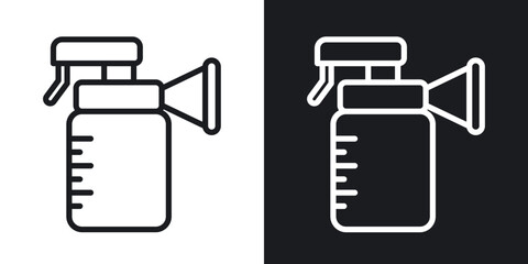 Breast pump icon in black and white outlined stroke