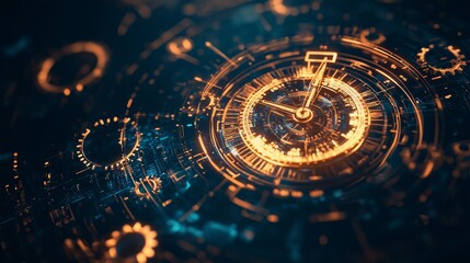 Abstract Clock Design with Financial Symbols and Gears