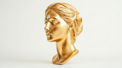 Golden replica of Venus head sculpture, isolated with elegance on white, showcasing timeless art