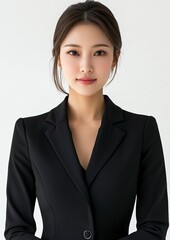 Poster - Office professional dress, white background, half-length shot, confident smile, Chinese professional woman, executive, Canon, super detail, 4K, best quality , generative ai