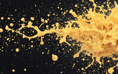 Wall Mural - dynamic splash of yellow liquid creating a striking visual against a black background, perfect for c