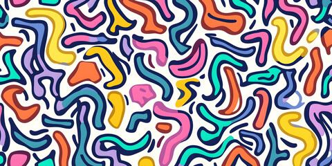 Wall Mural - fun colorful line doodle seamless pattern. creative minimalist style art background for children or 