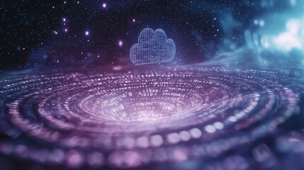 Holographic Web Display of Digital Data Transfer and Cloud Icon